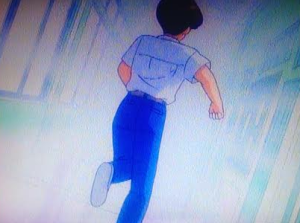 He's running to the toilet