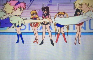 "Hey, who are those warriors of love and justice standing over there?" "No idea, keep skating and maybe they'll go away."