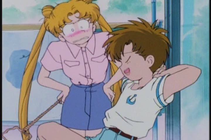 She's getting shit from a little boy with a sailor anchor on his polo shirt