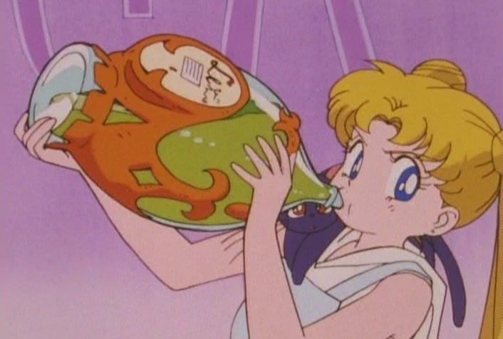You know, people die from drinking that much fluid in one go. Would make a fitting end for Usagi I suppose. She died how she lived - covered in sticky fruit juice