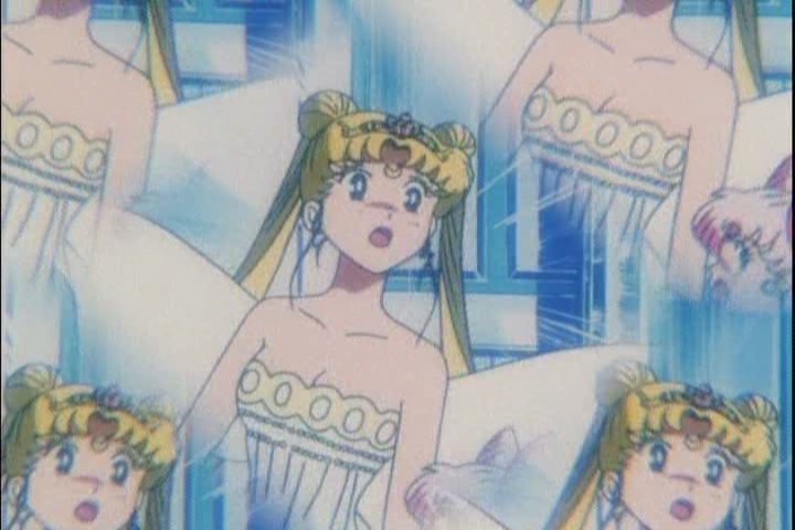 Heeey look, there she is. Not sure why Chibi-Usa remembers everything through a prism, maybe shes really a fly.