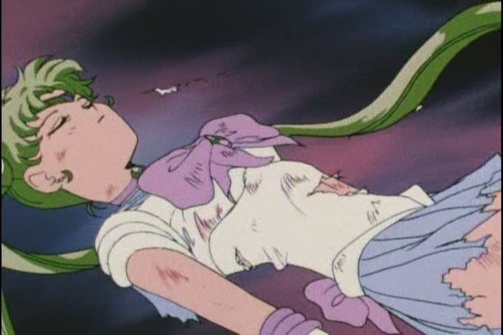 Its weird how, uh, artfully ripped Sailor Moons outfit gets in Chibi-Usas unconscious