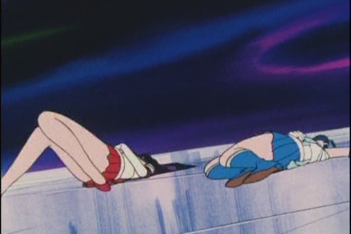 "She's going after Sailor Moon!" "Shhh! If we lie still maybe she'll think we're dead."