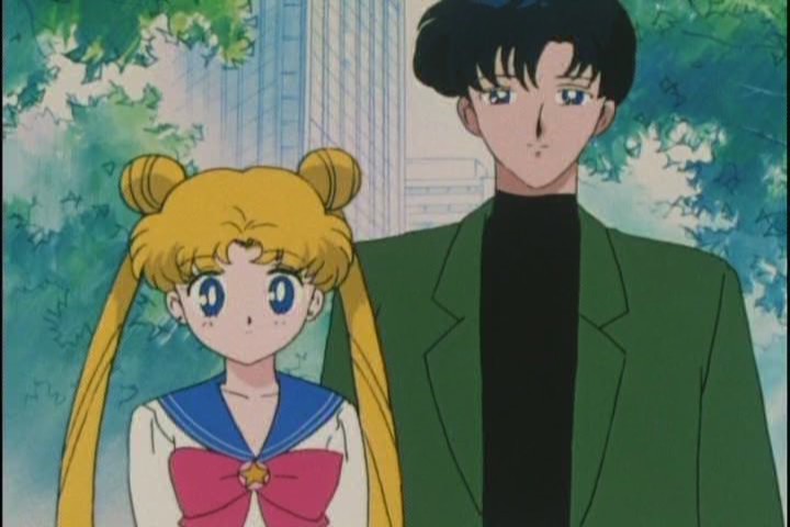 Usagi and Mamoru stare at Chibi-Usa