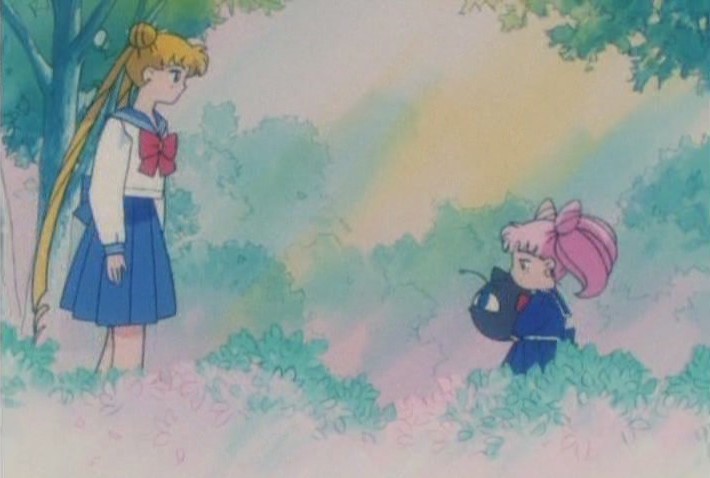 Usagi and Chibi-Usa stare at each other