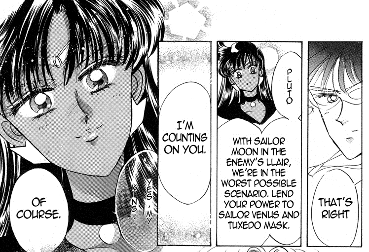 Not sure I like this. Part of Pluto's allure in the show is her lack of humanity, her mysterious unknowable nature