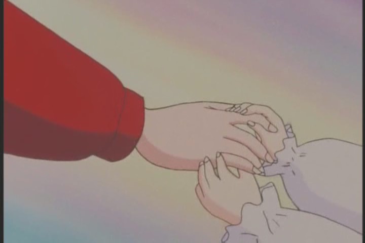 Baby Hotaru holds Chibi-Usa's hand