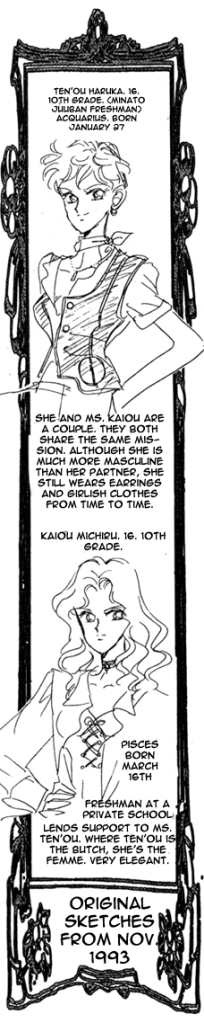 Beginning to realise that Haruka and Michiru were written by a straight woman in the 90s... this is so stereotypical