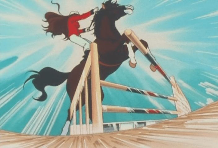 Reika jumps on a horse