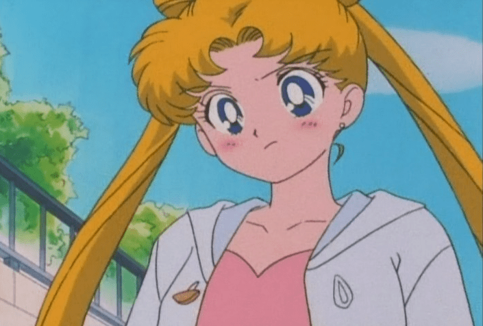 That was depressing wasn't it? Here's a picture of Usagi looking frustrated but flushed to help you smile again.