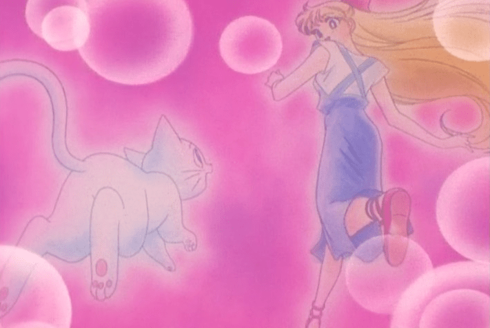 A beautiful end shot as Minako and Artemis fade into obscurity and irrelevancy to the plot of Sailor Moon